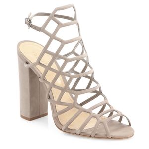 Schutz Tan Caged Chunky Heel Shoes.